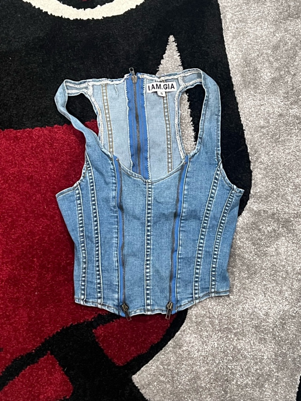 I.AM.GIA Light Blue Denim Corset-Style Tank Top